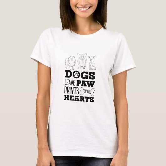 Hunde Blätter Paw Prints auf Ihrem Herzen Niedlich T-Shirt (Vorderseite)