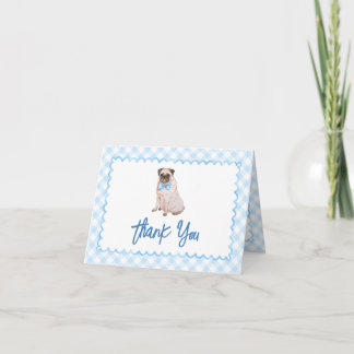 Hunde Blau Gingham Baby Shower Dankeskarte