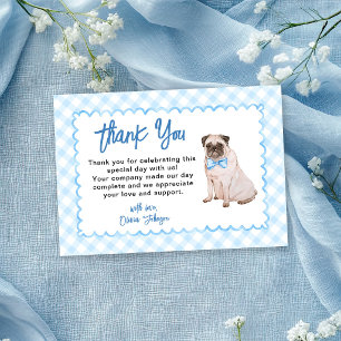 Hunde Blau Gingham Baby Shower Dankeskarte