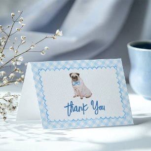 Hunde Blau Gingham Baby Shower Dankeskarte