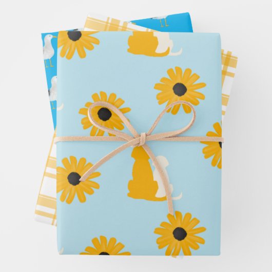 Hunde, Blume, Möwen, Kariertes Set von 3 Geschenkg Geschenkpapier Set (Beispiel)
