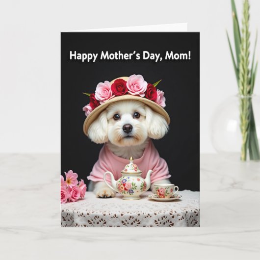 Hunde-Blumen-Muttertags-Teeparty-Karte Karte (Vorderseite)