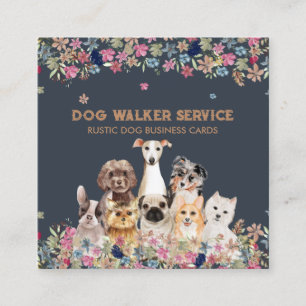 Hunde Blumen Rustikaler Haustierservice Floral Quadratische Visitenkarte