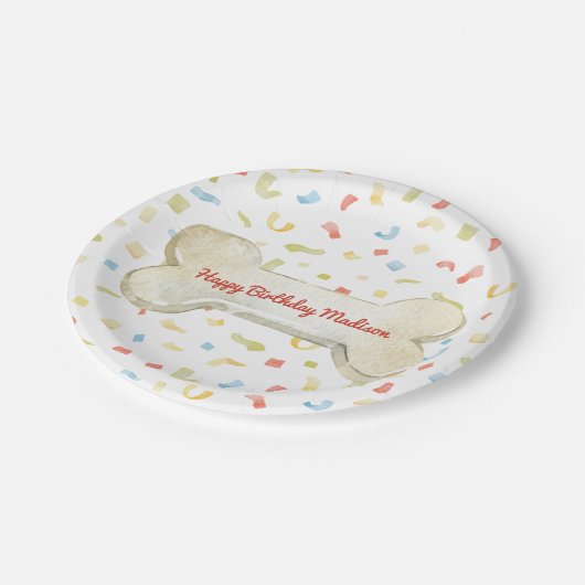 Hunde-Bone-Geburtstagsparty Pappteller (Schrägansicht)