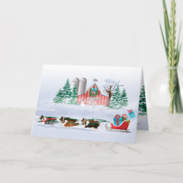 Hunde, braun, schwarz und grau, Pulling Schlitten Feiertagskarte