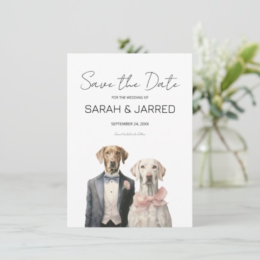 Hunde Braut & Groom Hochzeit Save The Date (Stehend Vorderseite)