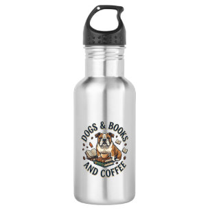 Hunde Bücher Kaffee Bulldogge Stapel Tasse_1 Edelstahlflasche