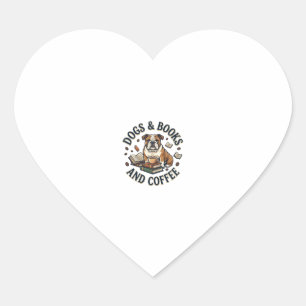 Hunde Bücher Kaffee Bulldogge Stapel Tasse_1 Herz-Aufkleber