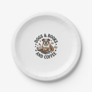 Hunde Bücher Kaffee Bulldogge Stapel Tasse_1 Pappteller