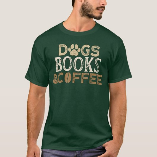 Hunde Bücher Kaffee Retro T-Shirt (Vorderseite)