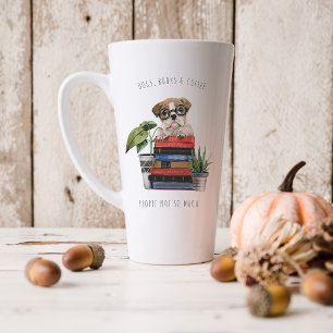 Hunde, Bücher & Kaffee Wasserfarben-Illustration Milchtasse