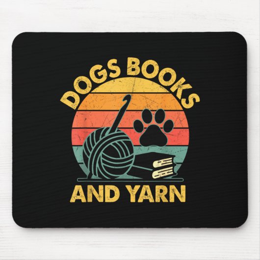 Hunde Bücher und Garn lustiges Häkeln Retro Mousepad (Vorne)