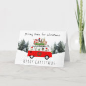 Hunde Campervan und Schlittenfahrer Zuhause Weihna Karte (Vorderseite)