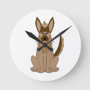 Hunde Cartoon Phantastischer deutscher Schäferhund Runde Wanduhr