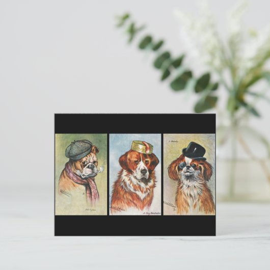 Hunde, Cartoon-Triptychon Postkarte (Stehend Vorderseite)