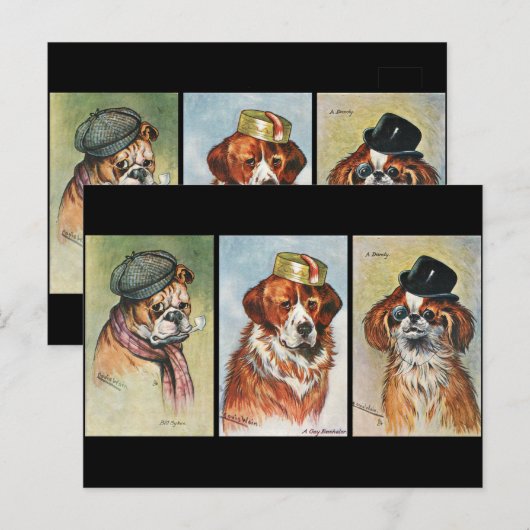 Hunde, Cartoon-Triptychon Postkarte (Vorne/Hinten)