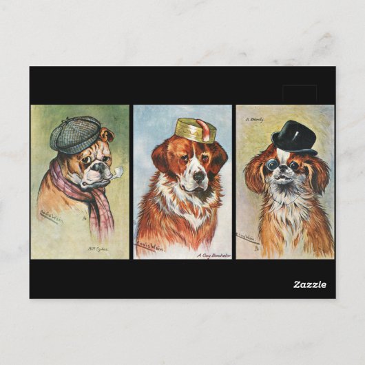 Hunde, Cartoon-Triptychon Postkarte (Rückseite)