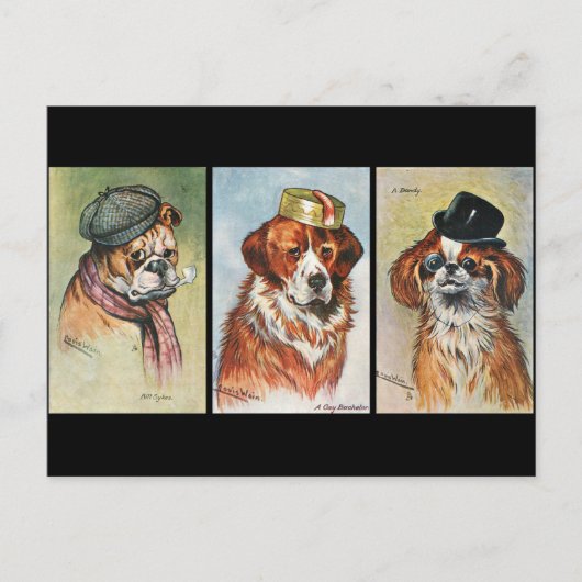 Hunde, Cartoon-Triptychon Postkarte (Vorderseite)