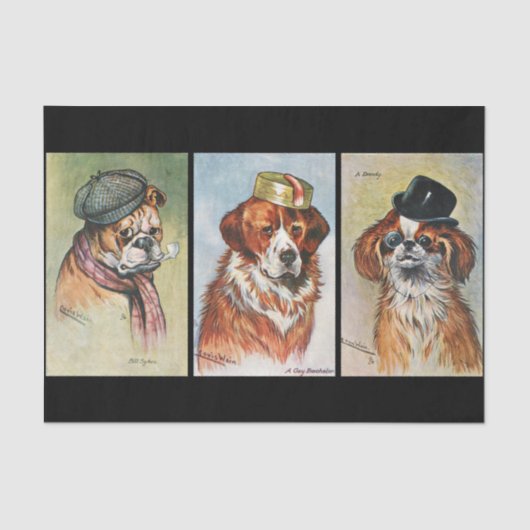 Hunde, Cartoon-Triptychon Seidenpapier (Vorderseite)