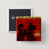 Hunde Chinesisches Jahr Zodiac Birthday Square But Button (Vorne & Hinten)