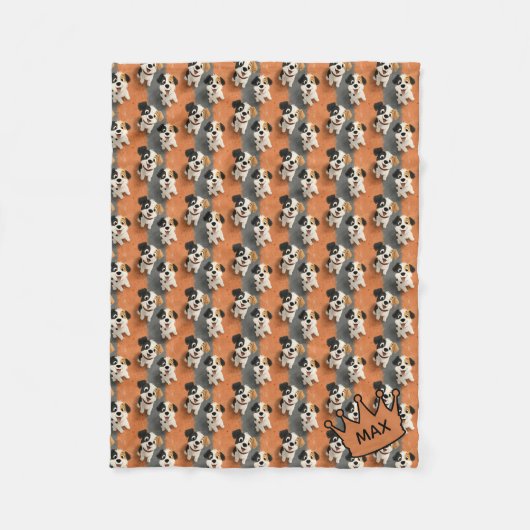 Hunde-Comic-Muster auf Orange – Anpassbar Fleecedecke (Vorderseite)