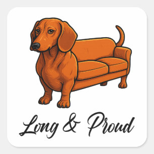 Hunde Dackel Couch lang und stolz Quadratischer Aufkleber