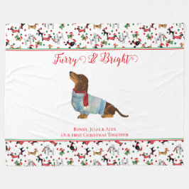 Hunde Dackel durch Schnee Weihnachtsfurcht hell Fleecedecke