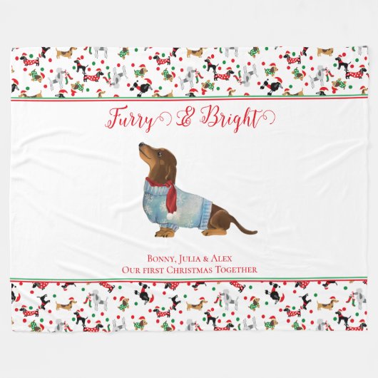 Hunde Dackel durch Schnee Weihnachtsfurcht hell Fleecedecke (Vorderseite (Horizontal))