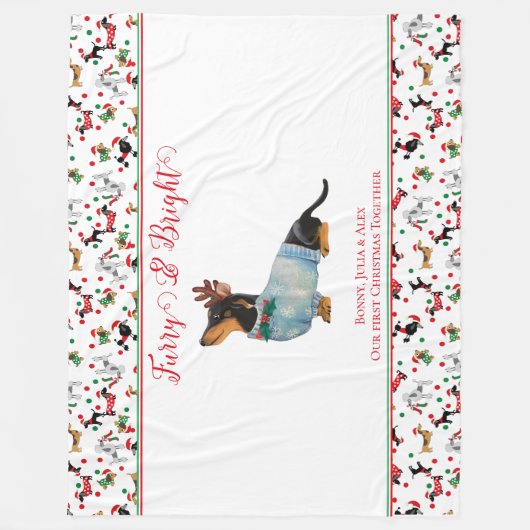 Hunde Dackel Reindeer Hat Weihnachtsfurry Bright Fleecedecke (Vorderseite)