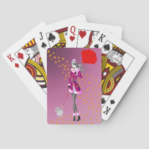 Hunde- & Damen-Herbstlaub-Spielkarten Spielkarten
