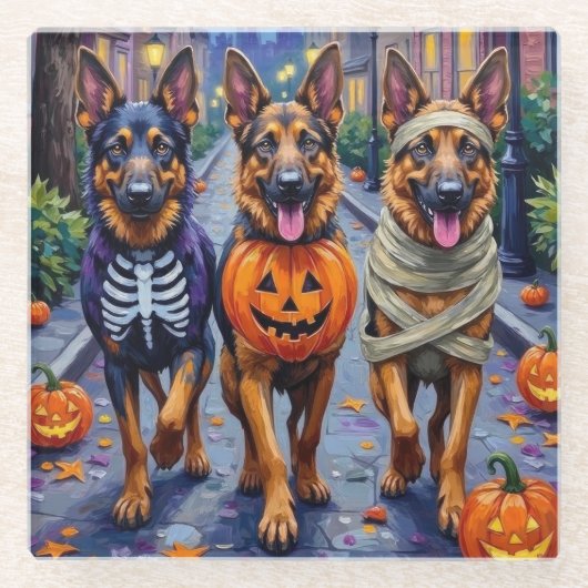 Hunde der deutschen Schäferhunde - Trick-or-Treati Glasuntersetzer (Vorderseite)
