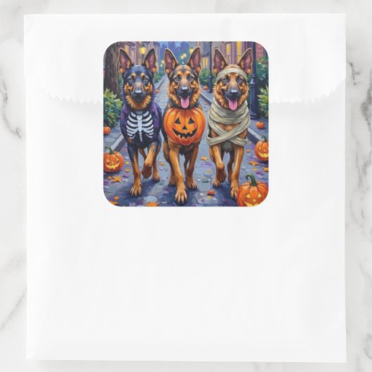 Hunde der deutschen Schäferhunde - Trick-or-Treati Quadratischer Aufkleber (Tasche)
