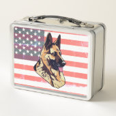 Hunde Deutscher Schäferhund mit US-Flaggendesign Metall Brotdose (Rückseite)