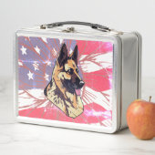 Hunde Deutscher Schäferhund mit US-Flaggendesign Metall Brotdose (Beispiel)