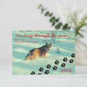 Hunde, die durch den Schnee stürzen - Weihnachtska Einladung (Stehend Vorderseite)