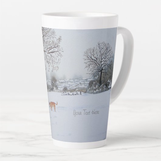Hunde, die im Winter schneebedeckte Landschaft spi Milchtasse (Rechte Ecke)