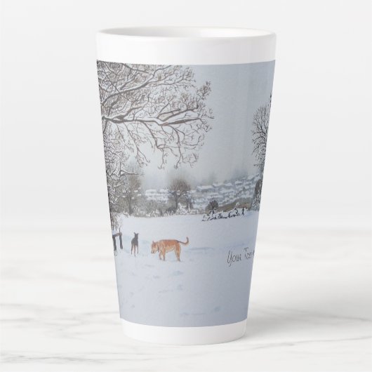 Hunde, die im Winter schneebedeckte Landschaft spi Milchtasse (Vorderseite)