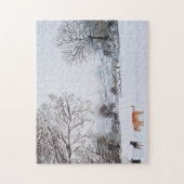 Hunde, die in der Winterlandschaft der Schneeszene Puzzle (Vertikal)