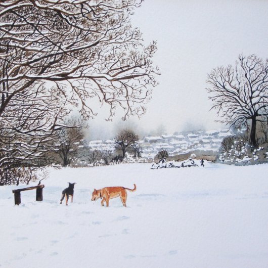 Hunde, die in der Winterlandschaft der Schneeszene Puzzle