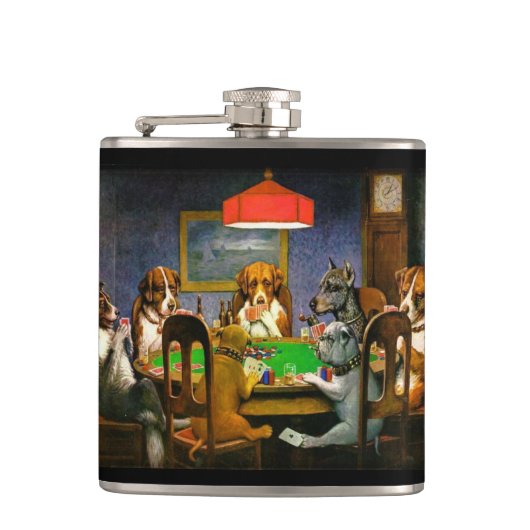 Hunde, die Poker-Vinyl eingewickelte Flasche Flachmann (Vorderseite)
