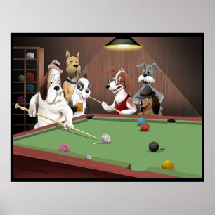 Hunde, die Pool - Garn in der Scheune spielen Poster