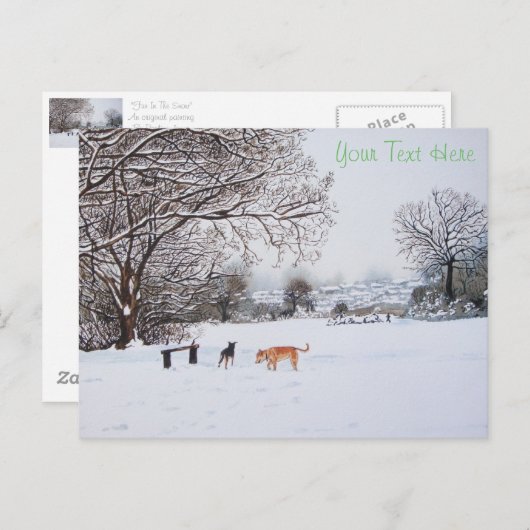 Hunde, die Schneeszene bei Weihnachten spielen Postkarte (Vorne/Hinten)