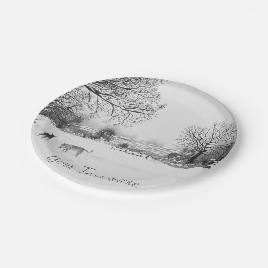 Hunde, die Schneeszene-Landschaft einfarbig spiele Pappteller (Schrägansicht)