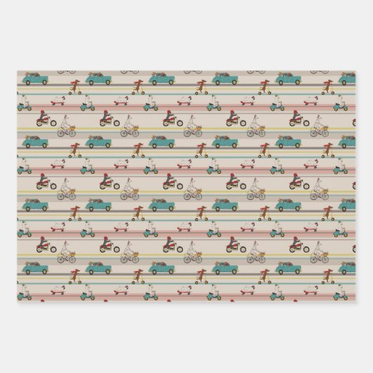 Hunde, die sich im Fahrzeugmuster bewegen Geschenkpapier Set (Vorderseite 3)