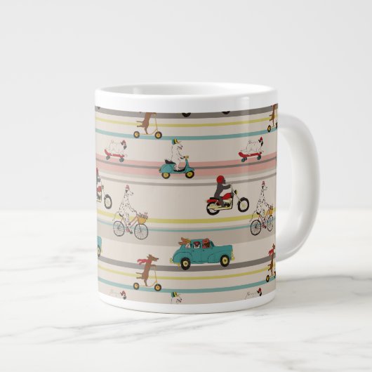 Hunde, die sich im Fahrzeugmuster bewegen Jumbo-Tasse (Vorderseite Rechts)
