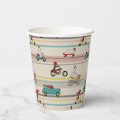 Hunde, die sich im Fahrzeugmuster bewegen Pappbecher (Rückseite)