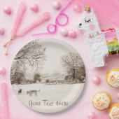 Hunde, die Winterschneeszene-Landschaftsmalerei sp Pappteller (Party)