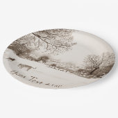 Hunde, die Winterschneeszene-Landschaftsmalerei sp Pappteller (Schrägansicht)