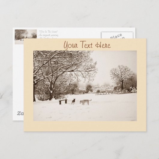 Hunde, die Winterschneeszene-Landschaftsmalerei sp Postkarte (Vorne/Hinten)