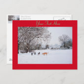 Hunde, die Winterschneeszene-Landschaftsmalerei sp Postkarte (Vorne/Hinten)